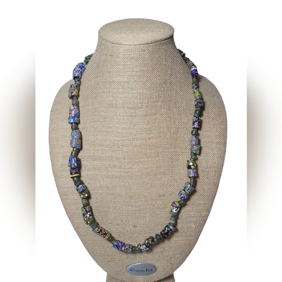 Antique - Vintage Venetian Cane Millefiori Murano Old World Trade Bead Necklace - Picture 1 of 12